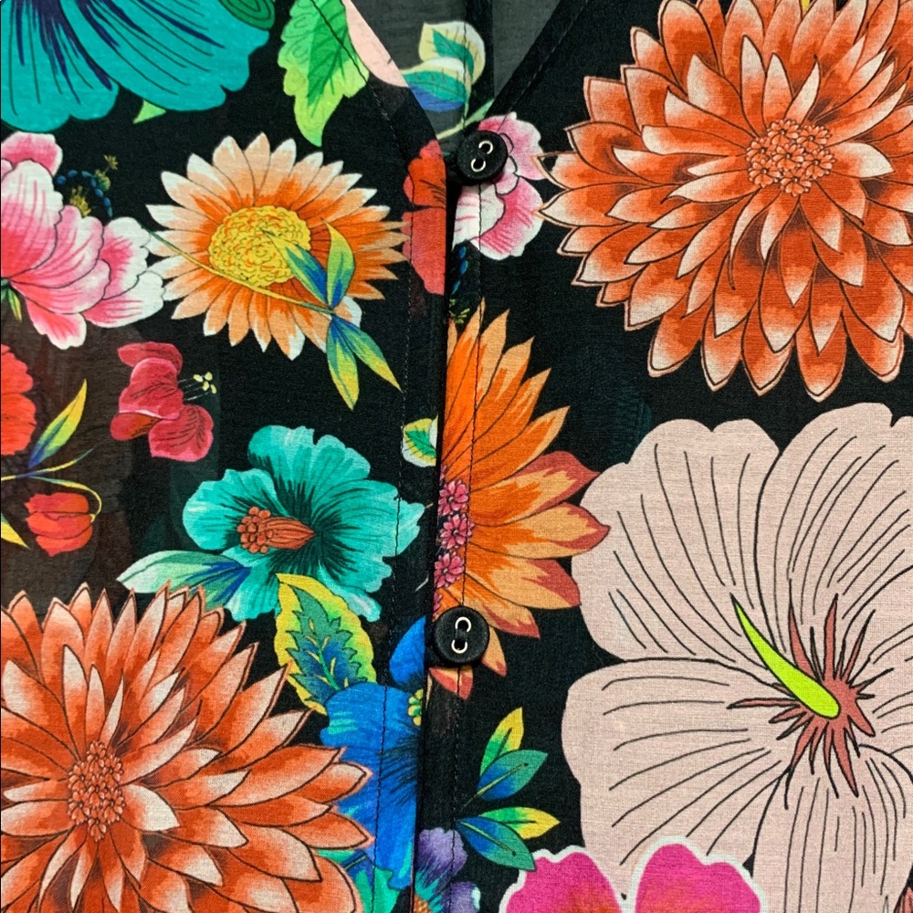 NWOT Johnny Was Black Floral Evening Palace Silk Blend Kaftan Caftan Size L XL - Picture 8 of 11